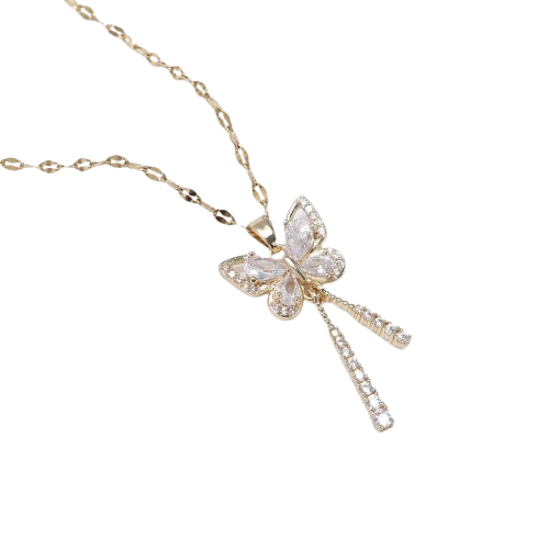 GARGANTILHA BORBOLETA CRAVEJADA BANHADA EM OURO 18K